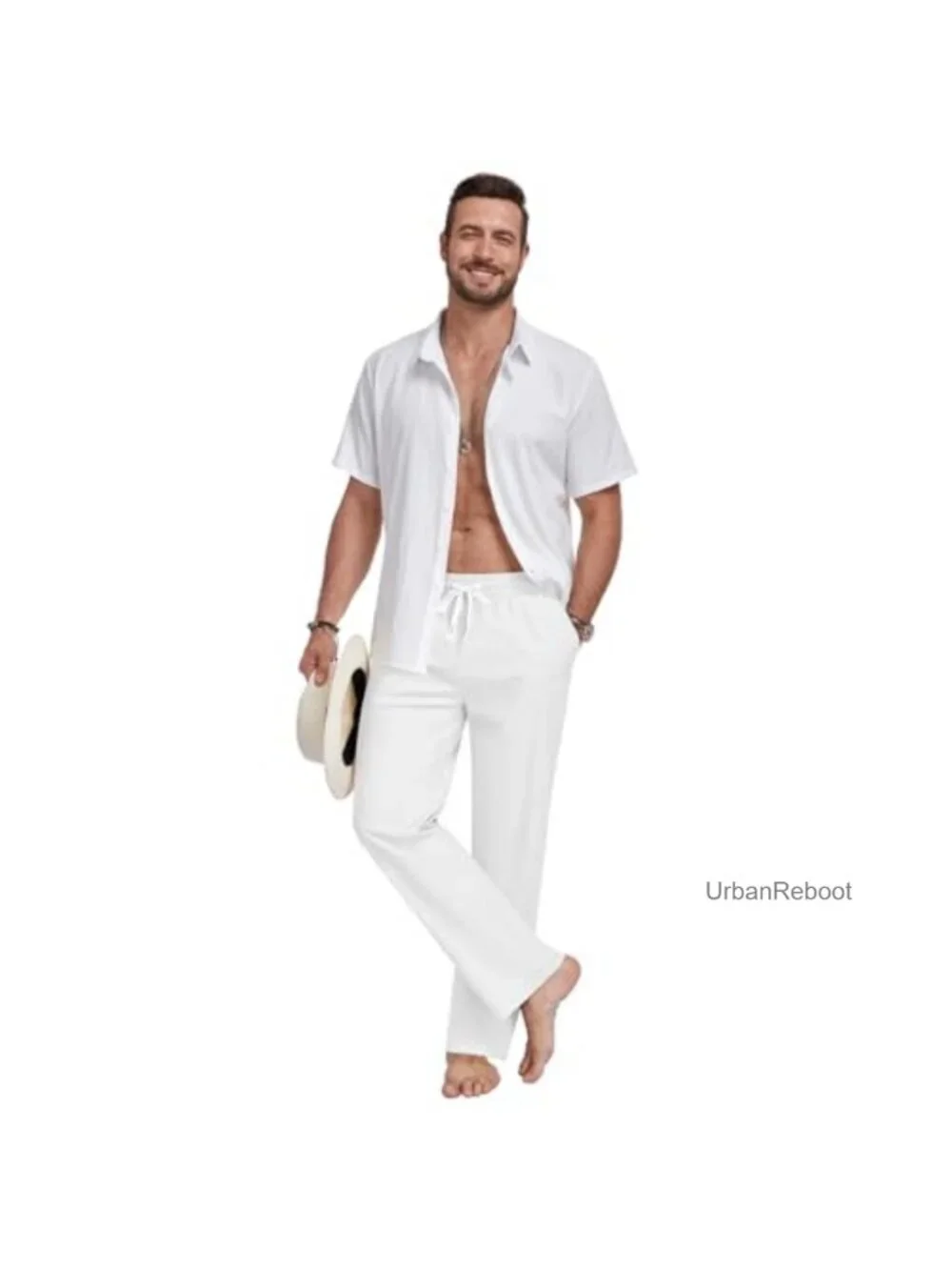 Men's Cotton Linen Pants Casual Summer Beach Drawstring Elastic Waist Relaxed